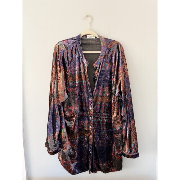 NATURAL LIFE Tops - Natural Life Laid Back Velvet Button Down Top Size XXL Floral Patchwork Artsy